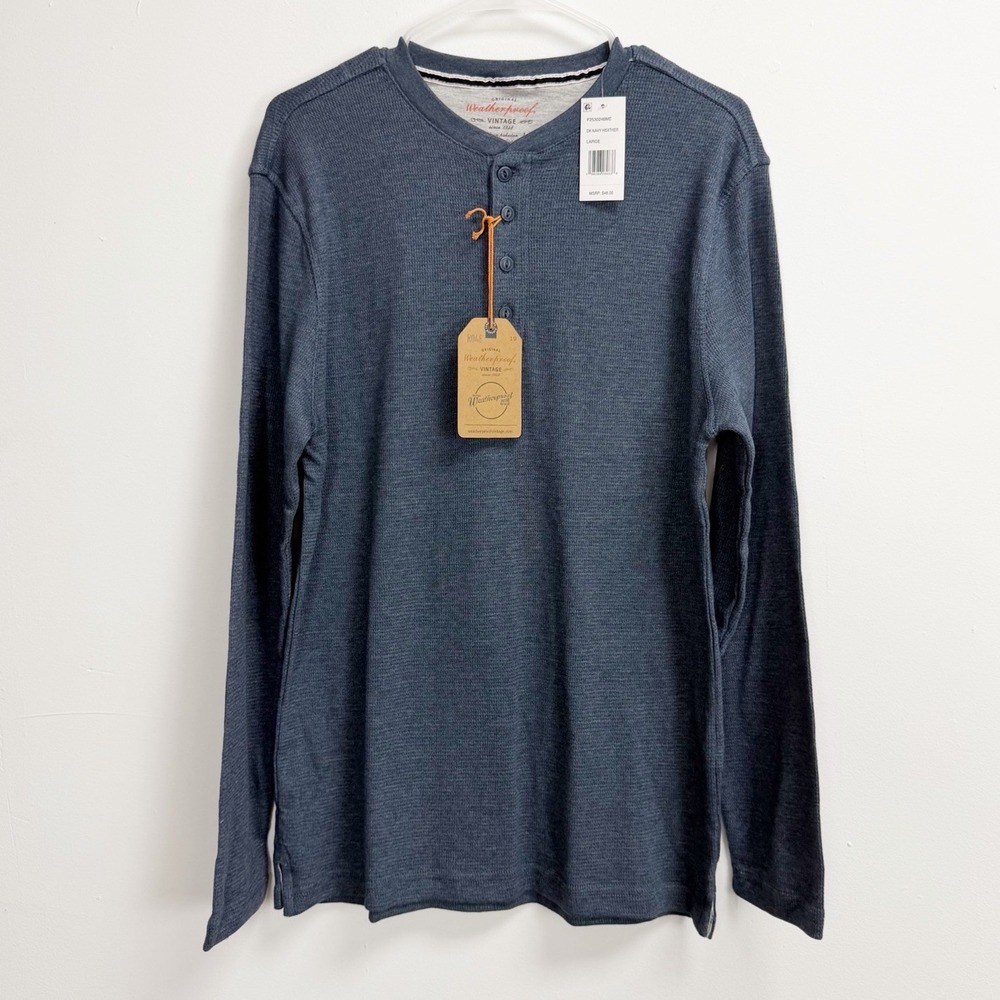 Weatherproof Shirt Mens Large Blue Henley Long Sleeve Cotton Blend NWT